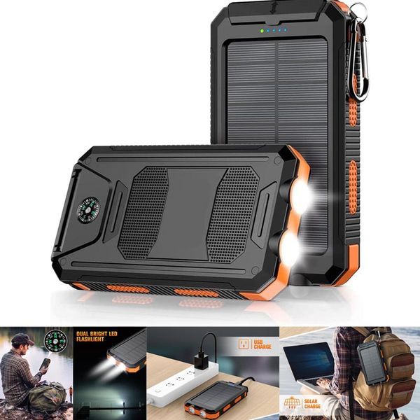 10000mAh Portable Fast Charging Power Bank 2USB Solar Charging With Flashlight For IPhone Xiaomi Android_voghion.com