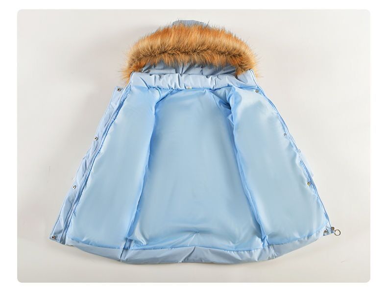 Giacca invernale imbottita in cotone per ragazze, stile coreano, taglia media e grande, per bambini, in cotone, con collo in pelliccia, taglia media e lunga_voghion.com