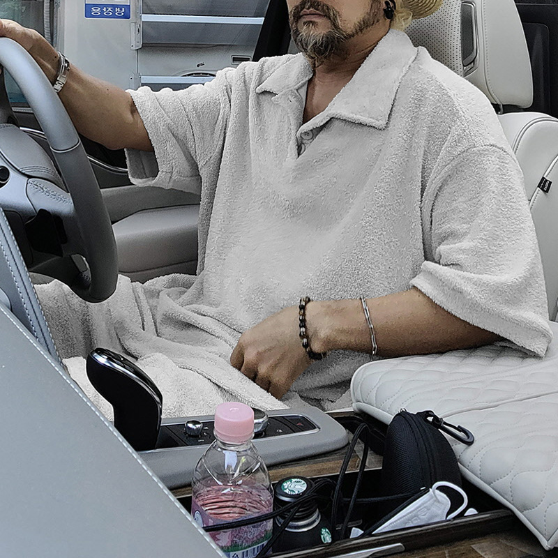 Ανδρικό πέτο μπλουζάκι πόλο αθλητική ανδρική καλοκαιρινή πετσέτα φαρδύ κοντομάνικο σορτς δύο τεμαχίων_voghion.com