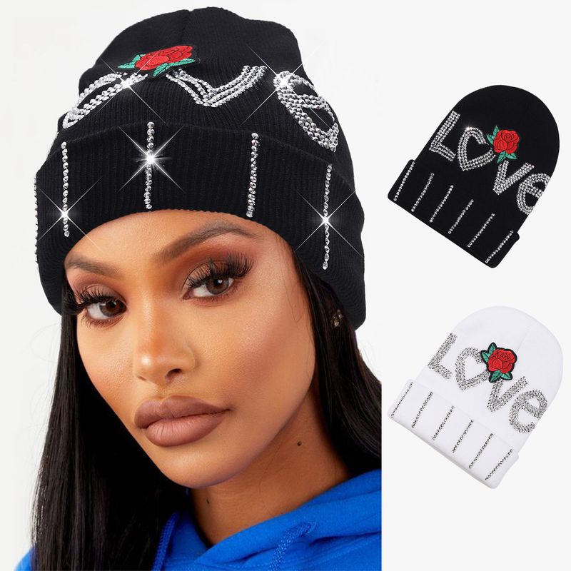 Herrmössor mode stickad bokstav ros blomma höst och vinter utomhus cykling varm mössa matchande mössa hiphop gatumössa_voghion.com