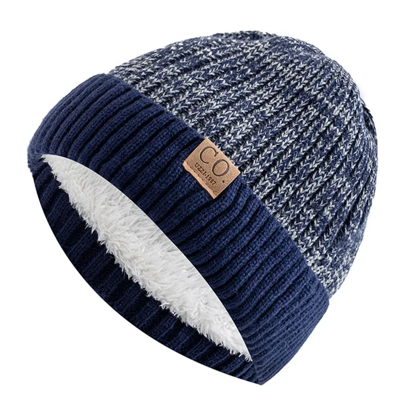Neue zweifarbige Unisex-Mütze mit Pelzfutter für Herren und Damen, modische warme Beanie-Mütze, lässige Winter-Strickmütze_voghion.com