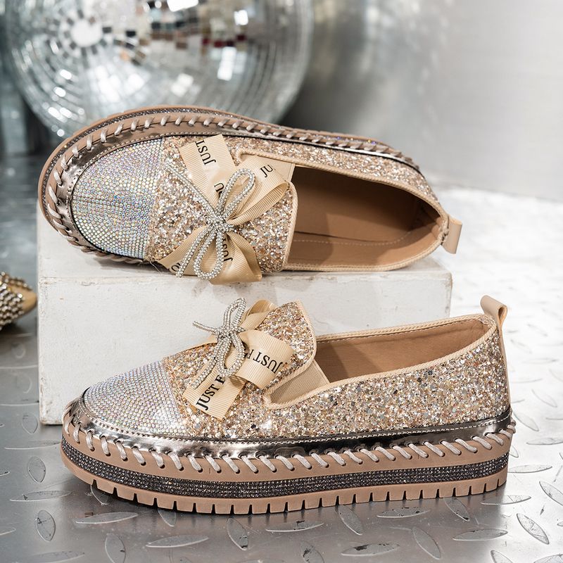 Damenschuhe Neue große Größe Strass Schleife Freizeitschuhe Nischendesign Einzelschuhe Trend_voghion.com