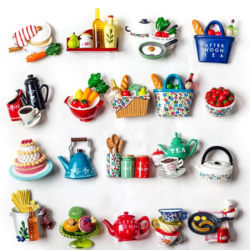 Creative Cartoon Afternoon Tea Food Resin Three-Dimensional Design Refrigerator Stickers Magnetic Message_voghion.com