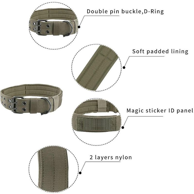 Collare tattico per esterni in nylon con guinzaglio regolabile, senza strozzo, per cani di piccola, media e grande taglia_voghion.com