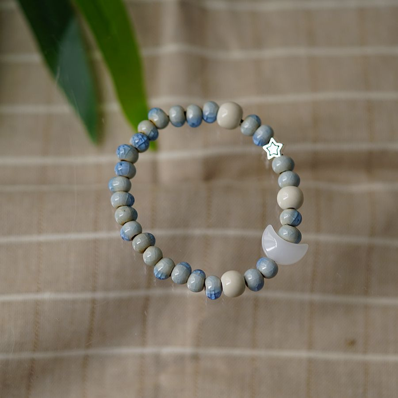 Nueva pulsera de cerámica china de doble círculo Jingdezhen para mujer, estilo étnico literario, mariposa y hada, joyería de moda_voghion.com