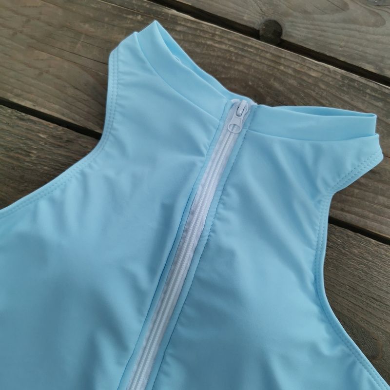 Maillot de bain une pièce sans manches pour femme, couleur unie, fermeture éclair_voghion.com
