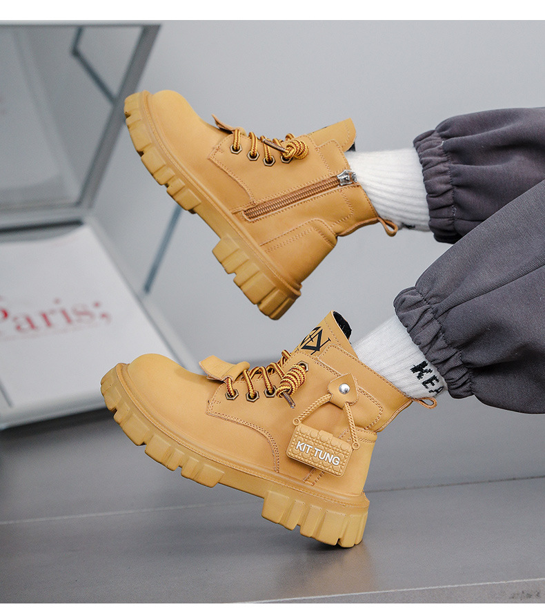 Martin 2023 Herbst/Winter Neue kinder Casual Mode Baby Weichen Boden Plüsch Jungen Gelb Stiefel_voghion.com