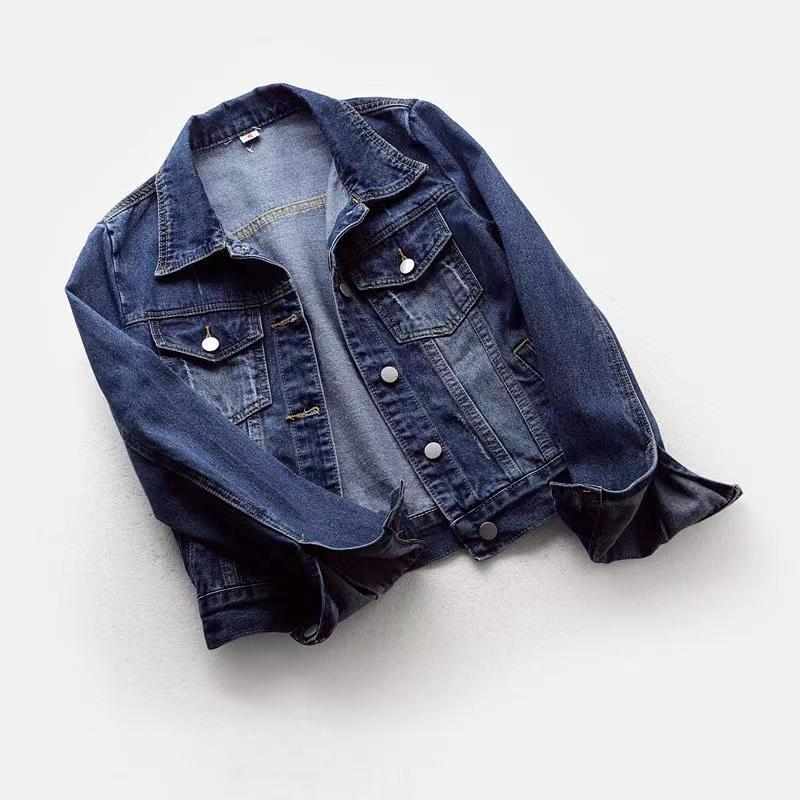 Wiosna Lato Pełne Rękawy Solidne Kobiety Kołnierz Zniszczony Płaszcz Damski Sprany Przycięty Denim Kurtka Dziewczyna Podarte Jeansy_voghion.com