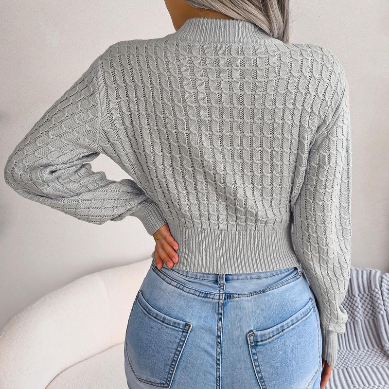 Kurzer Zopfmusterpullover – Grobes Acryl mit Laternenärmeln für Streetwear-Vibes (S-L, 3 Farben)_voghion.com
