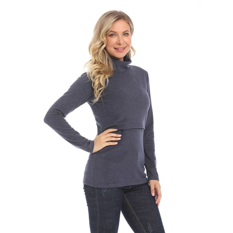 Chemise d'allaitement pour femmes enceintes, bas chaud, col haut, vers le haut, élastique, Slim Fit, pour maman, hiver, 2024_voghion.com