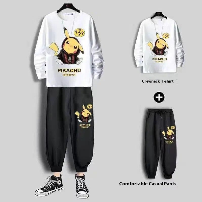 Men's autumn two-piece set, long sleeved T-shirt, plus size student sports suit, casual one set of clothes, men's pants_voghion.com