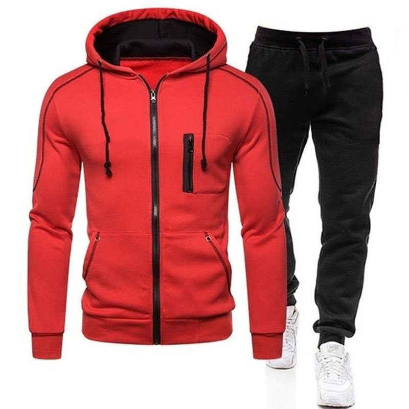 New polka dot sports suit trend men's autumn and winter coat hooded sweater set_voghion.com