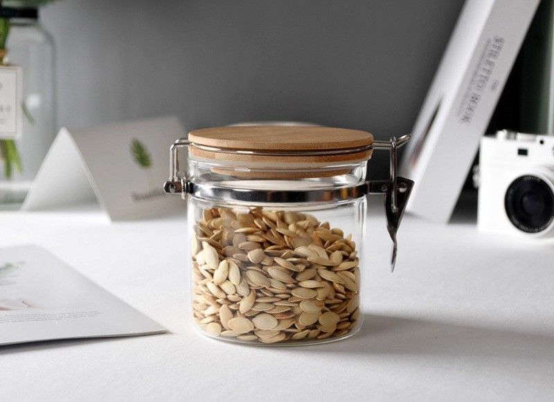 Bamboo Lid Glass Storage Jar - Airtight Seal With Stainless Steel Clamp (Heat-Resistant, Multi-Use For Coffee, Pickles, Dry Food)_voghion.com