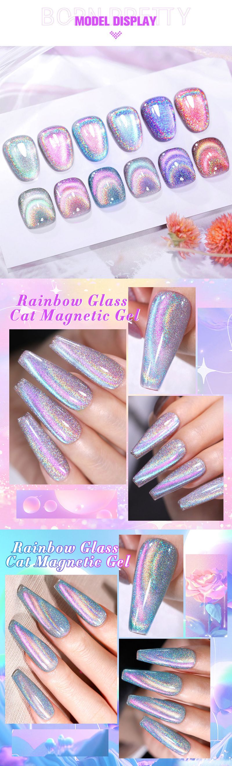 Colla per unghie, nuova colla laser colorata Cat's Eye, colla Aurora Rainbow Cat's Eye a tre colori, colla Burst Flash Therapy_voghion.com
