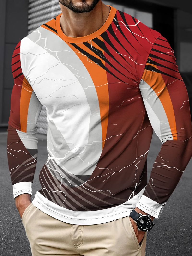 Camisetas geométricas de moda para hombre 2025, camisetas casuales de manga larga con estampado 3D, estilo sencillo y cómodo para primavera y verano._voghion.com