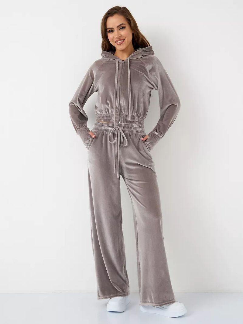 Women's Casual Zip-Up Hoodie & Drawstring Pants Set - Soft Silver Fox Fleece, Streetwear Outfit, Comfortable Loungewear_voghion.com