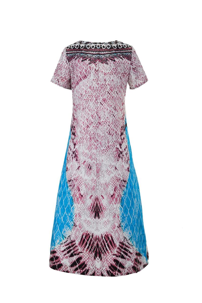 Nova poletna ženska obleka s kratkimi rokavi v etničnem slogu s potiskom in v-izrezom_voghion.com