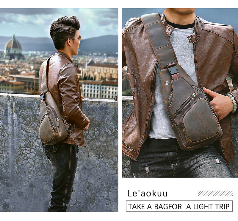 Hommes Original Crazy horse cuir décontracté Triangle bandoulière poitrine sac à bandoulière Design voyage une épaule sac sac à dos mâle_voghion.com