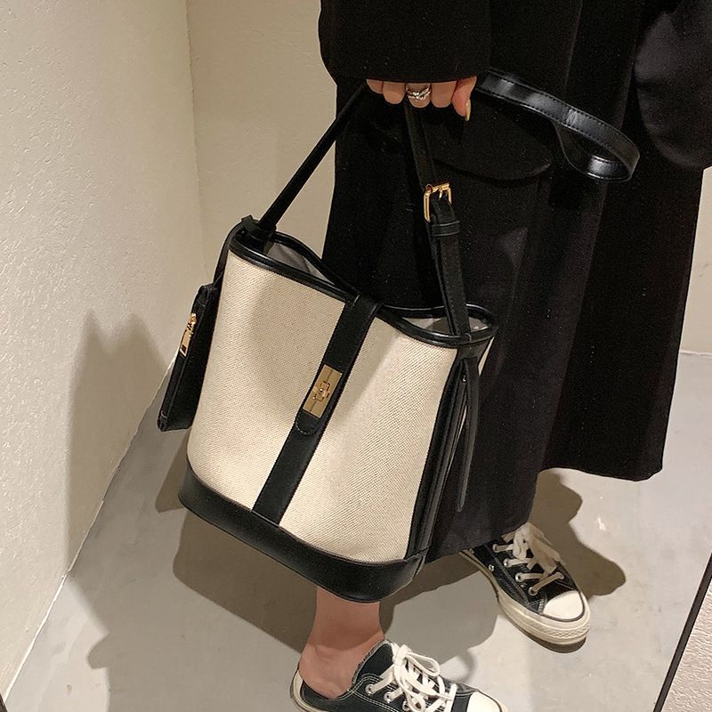 Grande capacità per le donne 2025 nuova moda alla moda versatile estate spalla tracolla in tela borsa a secchiello madre-figlia_voghion.com
