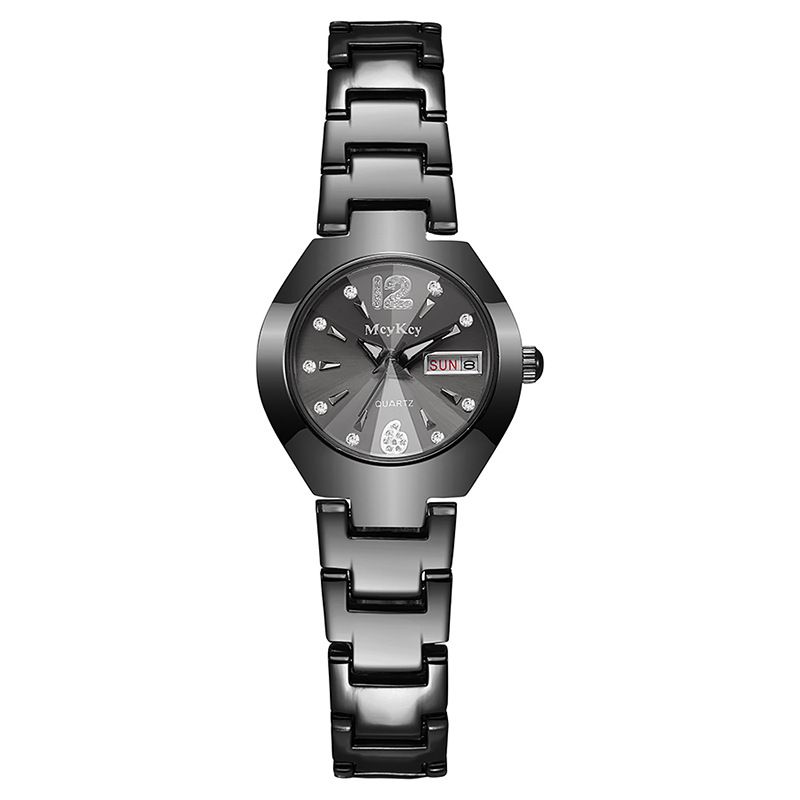 McyKcy New Tungsten Steel Watch With Rhinestones, Digital Round Business Quartz Men's Watch, Gold And Silver_voghion.com