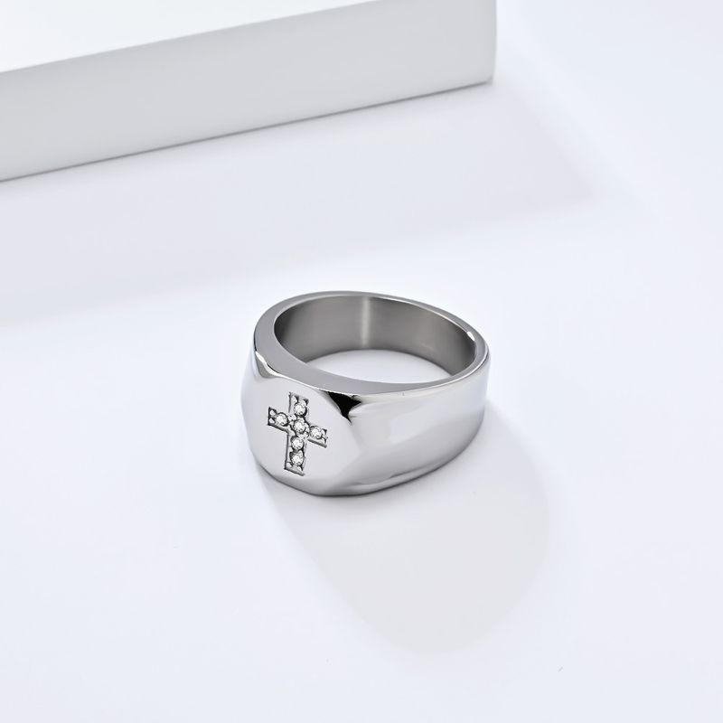 Titanium stalen diamanten kruis ring ring retro high end niche mode sleutel hand sieraden_voghion.com