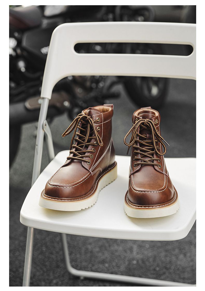 Worker Boot Men Genuine Leather Special-Interest Design Fancy Outdoor American 875 Black Short Locomotive Martin Boots_voghion.com