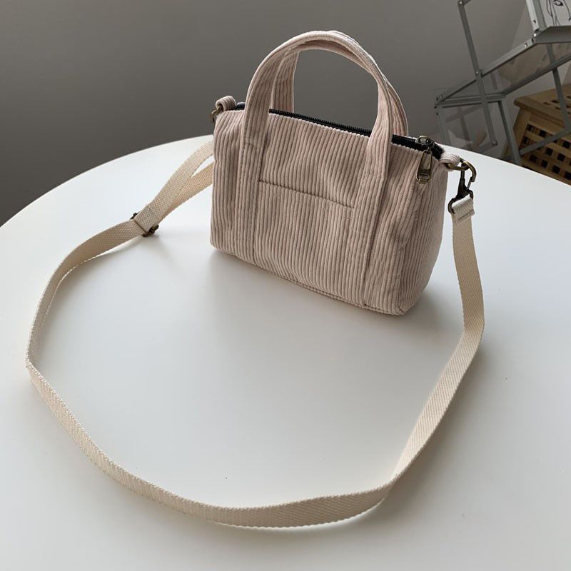 Korean And Japanese Corduroy Crossbody Artistic Simple Style For Female Students, Shoulder Bag, Boston Pillow-shaped_voghion.com