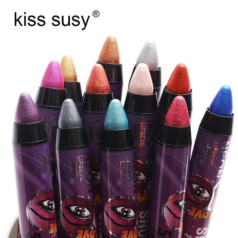 VENDITA CALDA Medona 12 colori 2 in 1 Glitter Eye Shadow Stick Shimmer Rossetto Labbro Non facile da sbavare Penna baco da seta sdraiata_voghion.com