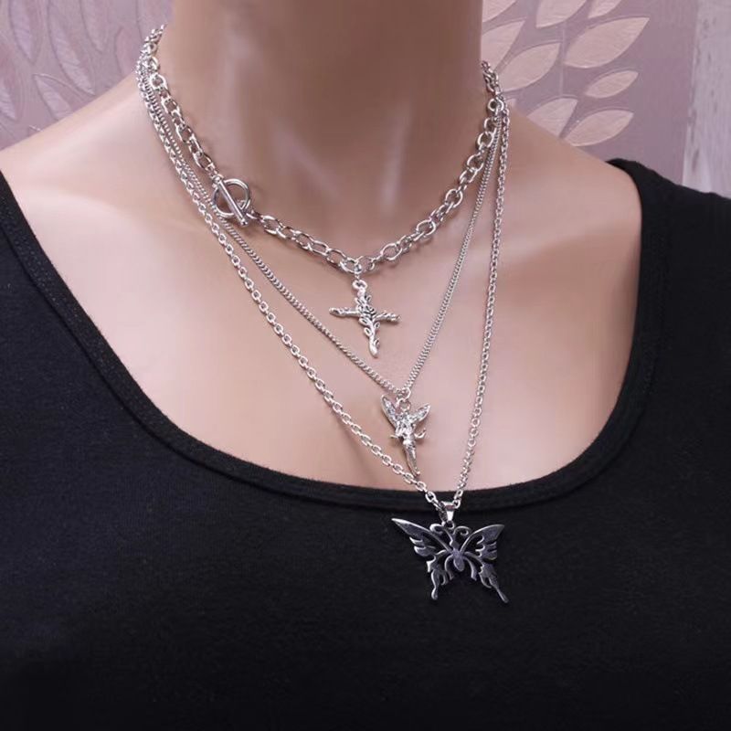 INS Harajuku Wind Network Red Bounce Di Višeslojna ogrlica s leptirom anđela ruže Japanski i korejski personalizirani bokovi_voghion.com