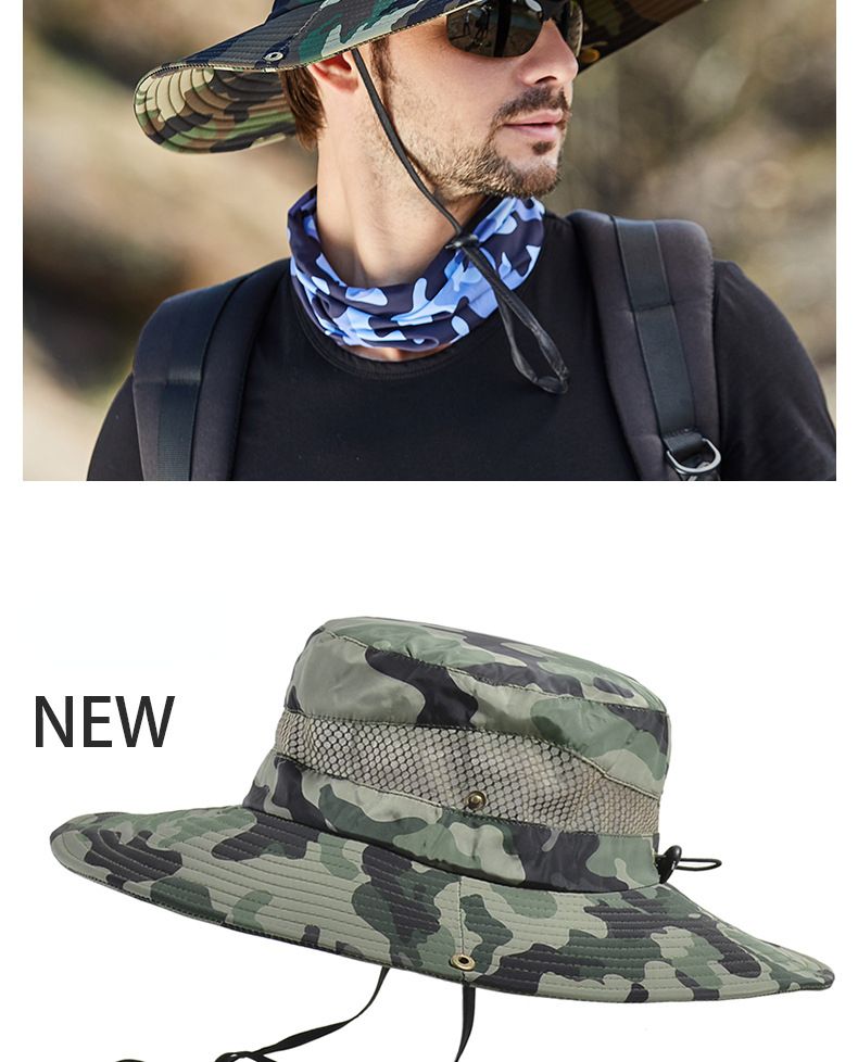 Cappello da pescatore mimetico classico alla moda, per uomo, estivo, con protezione UV, da arrampicata, con tesa larga da 10 cm, traspirante, con protezione solare_voghion.com
