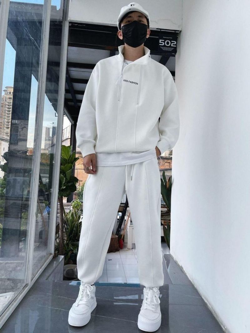Men's Half-Zip Sweater Set – Winter-Ready Fleece-Lined Jogger Suit With Dual Zipper (Black/Gray/White, S-3XL)_voghion.com