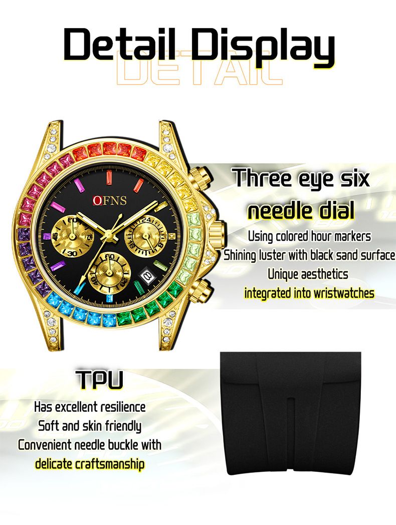 Orologio cronografo sportivo da uomo e da donna con datario, lancette luminose, resistenza all'acqua fino a 30 m, cassa in acciaio inossidabile e cinturino in TPU resistente_voghion.com