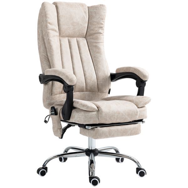 Vinsetto Microfiber Office Chair, High Back Computer Chair With 6 Point Massage, Heat, Adjustable Height And Retractable Footrest, Cream White_voghion.com
