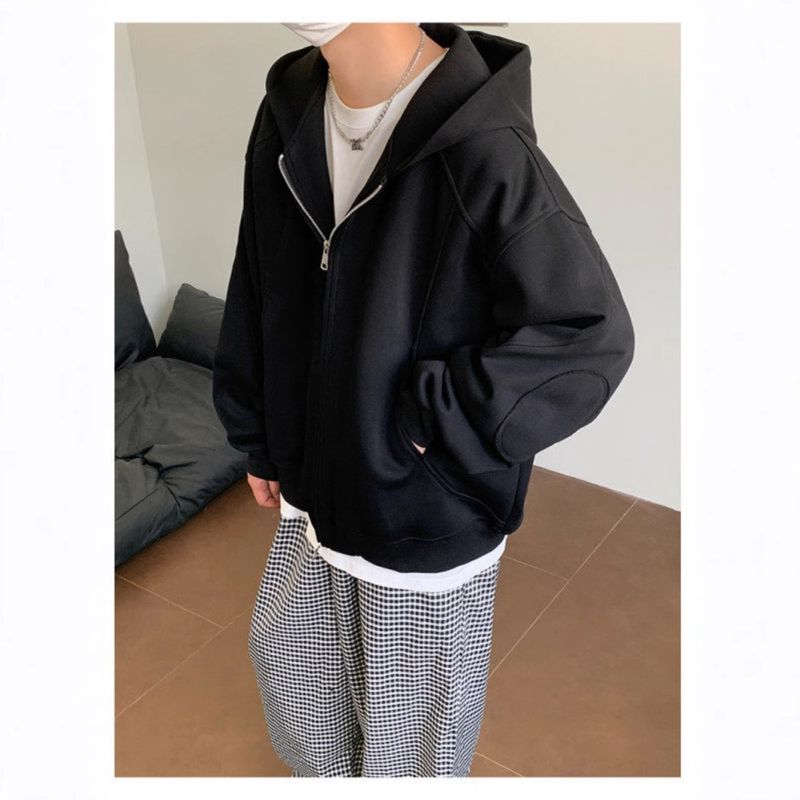 Felpa con cappuccio cardigan da uomo autunno e inverno nuovo stile spesso e largo giacca retrò con cerniera_voghion.com