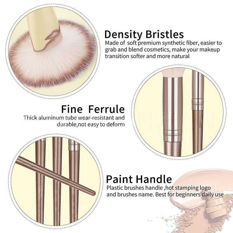 Champagnerfarbenes Make-up-Pinsel-Set, 20-tlg., 15-tlg., 10-tlg., tragbarer Rougepinsel mit weichen Borsten, komplettes Set mit Foundation-Pinseln_voghion.com