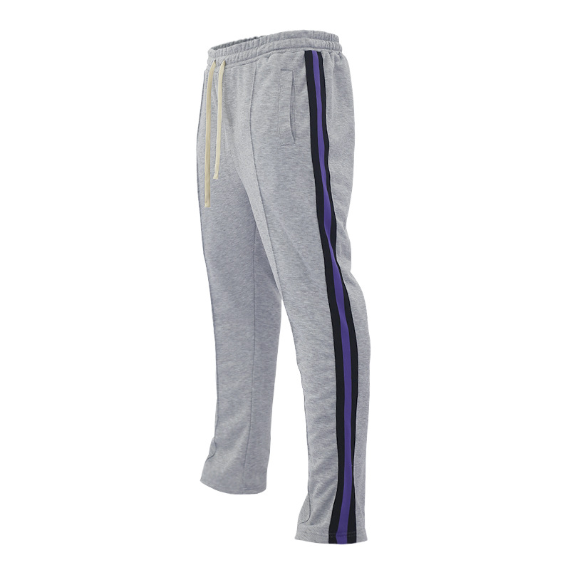 Calça esportiva casual listrada e boca de sino para primavera e outono, nova calça comprida e justa para homens, calça da moda_voghion.com
