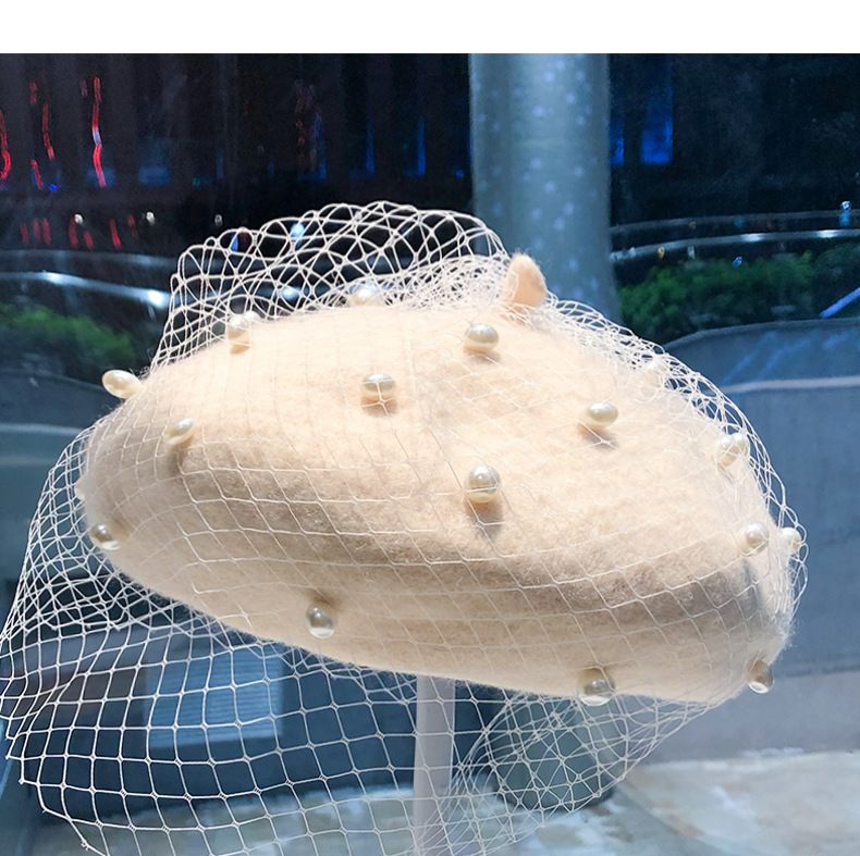Heißer Verkauf Chic Wollmischung Vintage London mit Schleier Mesh Show Doppelschicht Damen Baskenmütze Beanies Caps Gorro für Ladys Bankett_voghion.com