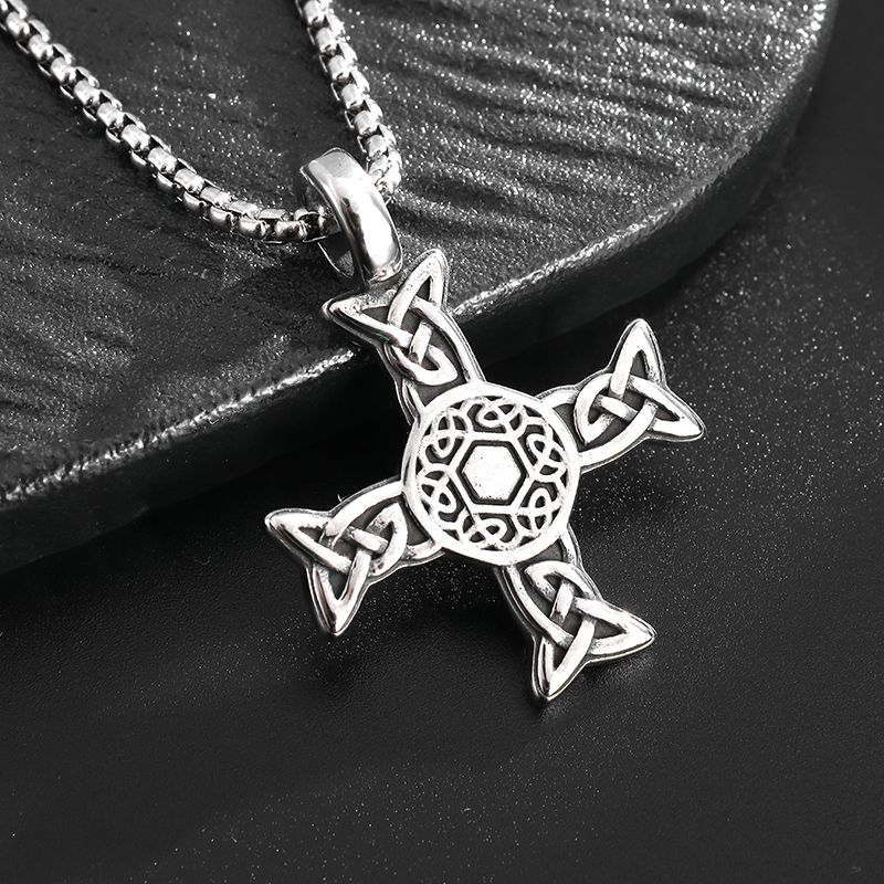 Vintage Rish Nordic Cross Celtic Knot Anhänger Halskette für Männer Frauen norwegischen glücklichen Amulett Schmuck_voghion.com