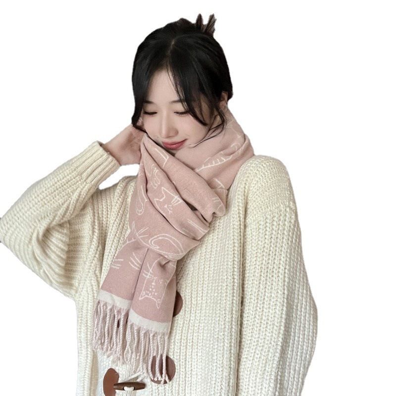Sciarpa donna autunno e inverno coreano versatile atmosfera di alta qualità double face studente stile lungo cashmere_voghion.com
