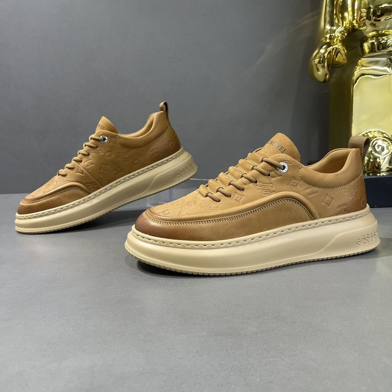 Herbst Echtleder Weiß High-End Leicht Luxus Geprägt Lässig Dick Besohlte Board Herren Trendy Schuhe_voghion.com