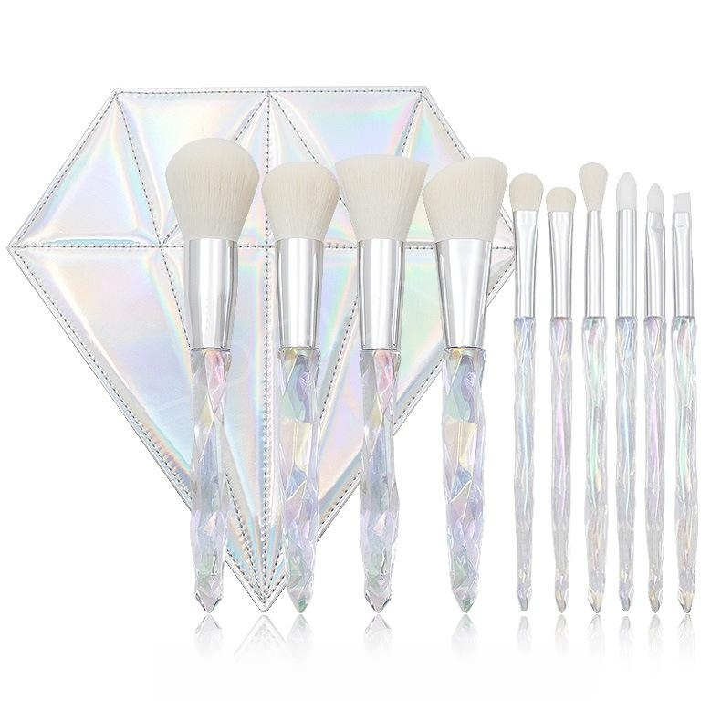 10pcs Diamond Professional Makeup Brushes Set Cosmetic Powder Eye Shadow Foundation Blush Blending Concealer Beauty Make Up Tool Brushes_voghion.com