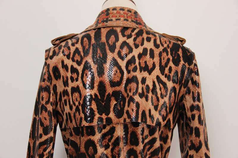 Dametøjspot Forår og efterår Slangeskind Leopardprint Lang vindjakke Gudinde Langærmet lædertop Jakke Damefrakke Nederdel_voghion.com