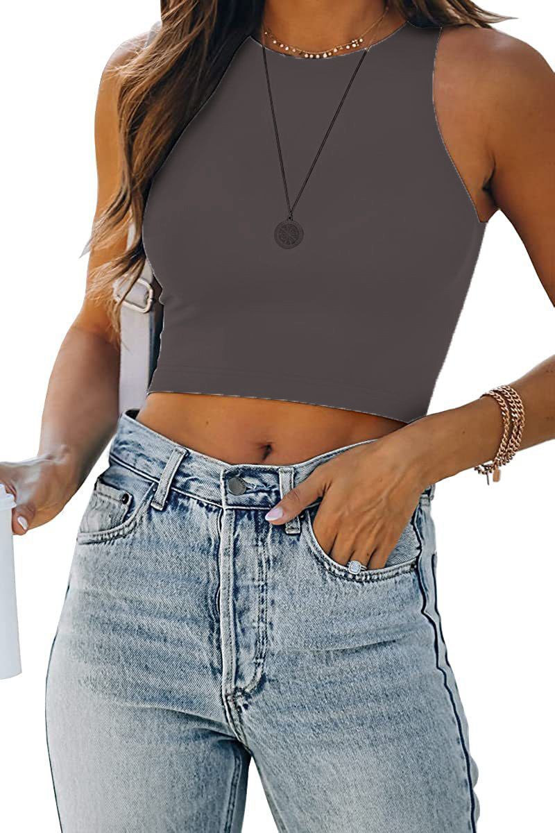 Corsetto aderente ed elasticizzato da donna, stile estivo, sexy, alla moda, semplice, tinta unita, senza maniche, stile streetwear, stile gotico_voghion.com