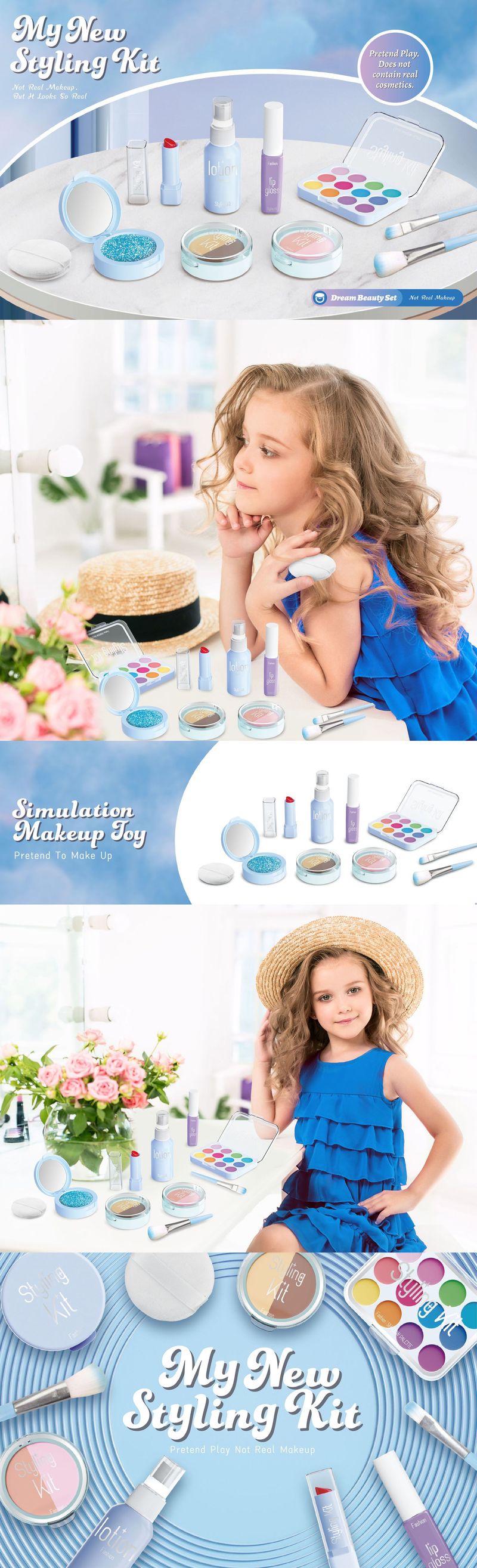 Make-up-Spielzeugset für Mädchen zum Rollenspiel. Ungiftiges und sicheres Kosmetikset für Kinder mit Spiegel, Lippenstift und Nagellack. Perfektes Geburtstagsgeschenk für 4- bis 6-Jährige._voghion.com