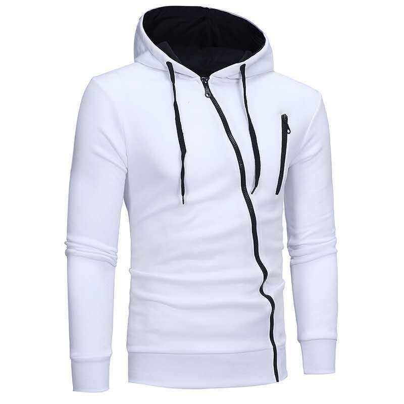 Moletom masculino com zíper diagonal – Blusa esportiva leve em mistura de poliéster (preto/carvão/branco)_voghion.com