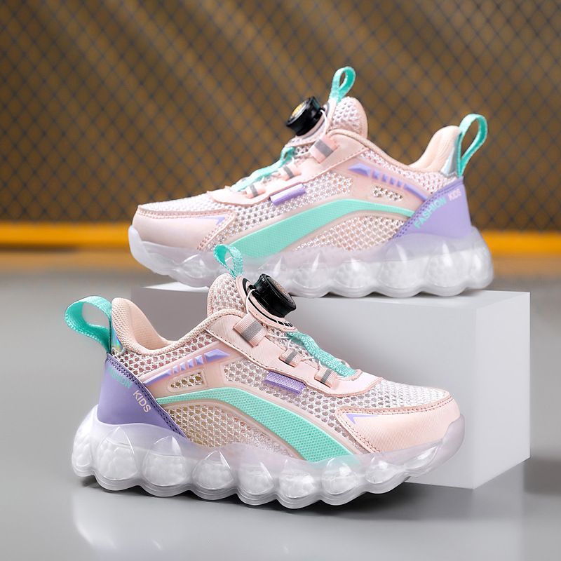 Scarpe da corsa estive per bambini, nuove, con fibbia girevole e traspiranti, in rete singola, per bambini di età media e grande._voghion.com