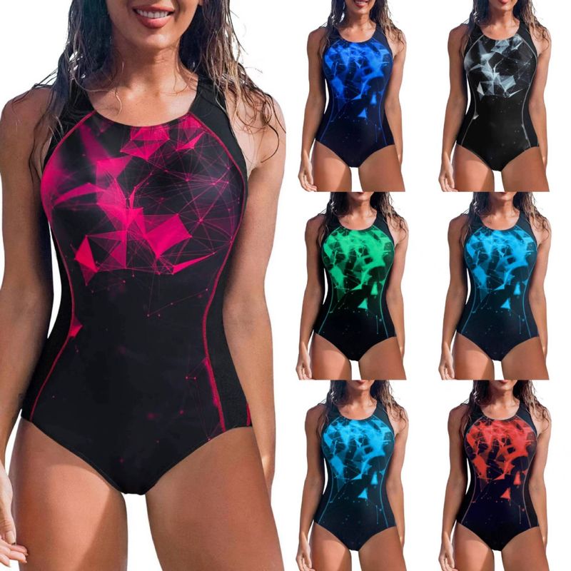 Nuevo traje de baño de competición europeo y americano para mujer. Bañador deportivo de una pieza ajustado con estampado de rayas._voghion.com