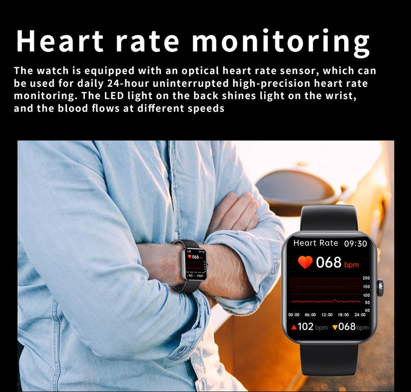 Smart Watch Fitness Herzfrequenz Blutsauerstoff Schlaf Schrittzähler_voghion.com