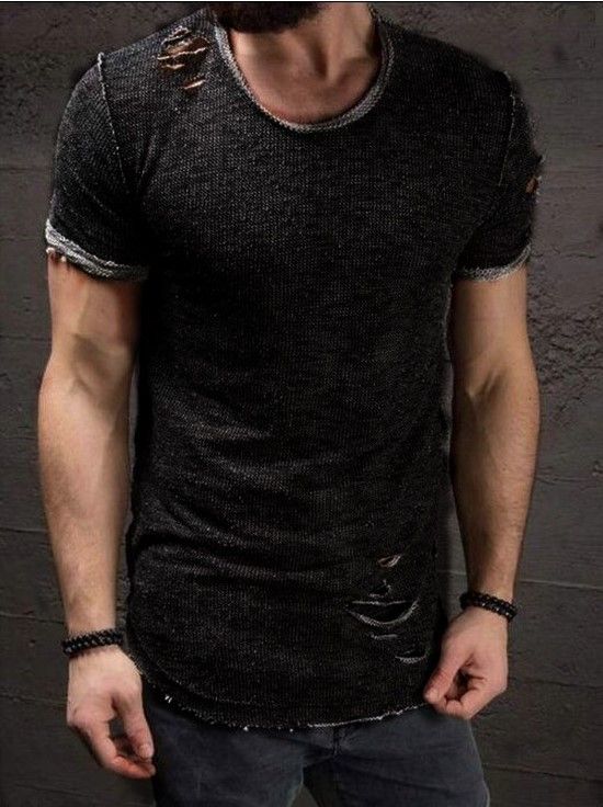 Man's clothing Summer short-sleeved ripped T-shirt 5 colors 7 sizes_voghion.com