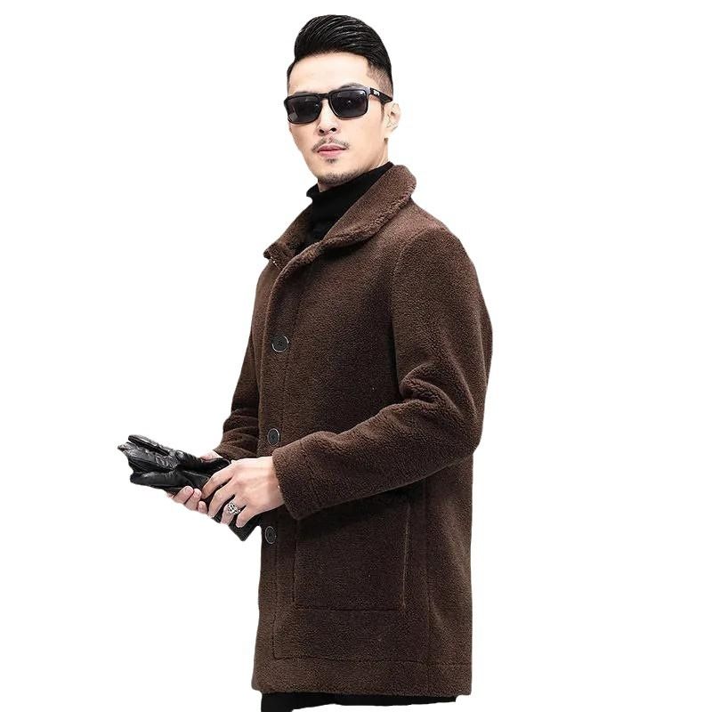 Imitation Lamb Wool Jacket Lapel Short Imitation Fur Coat Men's Lamb Wool Thickened Coat Long Coat_voghion.com